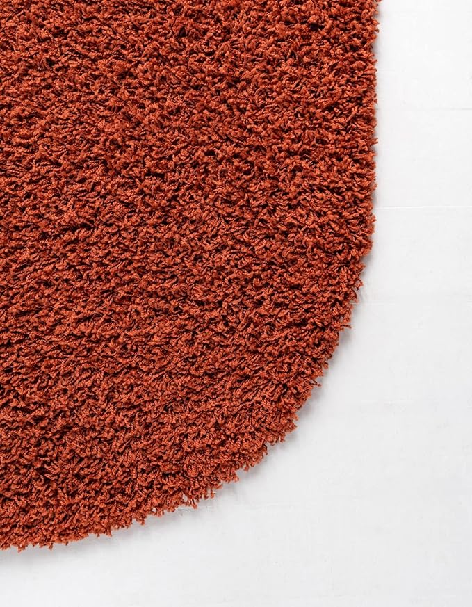 Unique Loom Solid Shag Collection Area Rug (5' 1" x 8' Oval, Terracotta)
