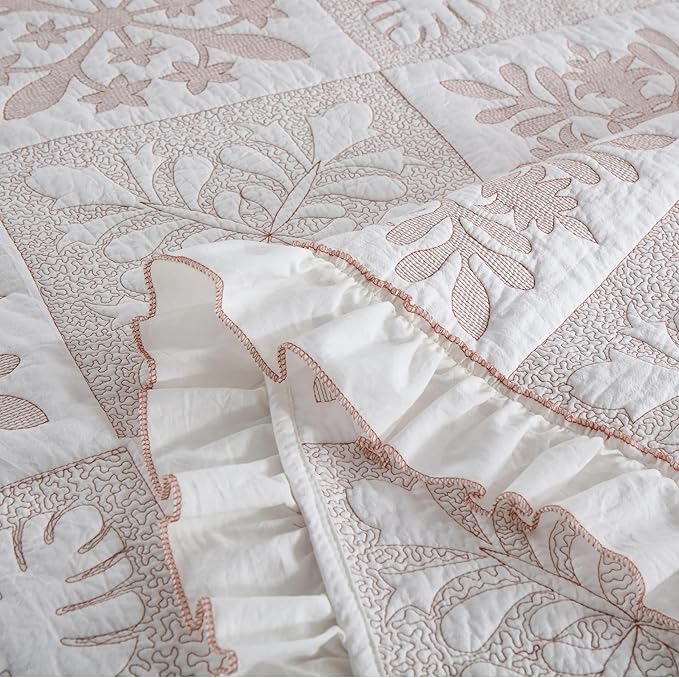 MarCielo 3-Piece 100% Cotton Bedspread Lightweight Quilt Coverlet Embroidery Farmhouse Bedding Set (TJ Colorful,Queen (98"x102"))