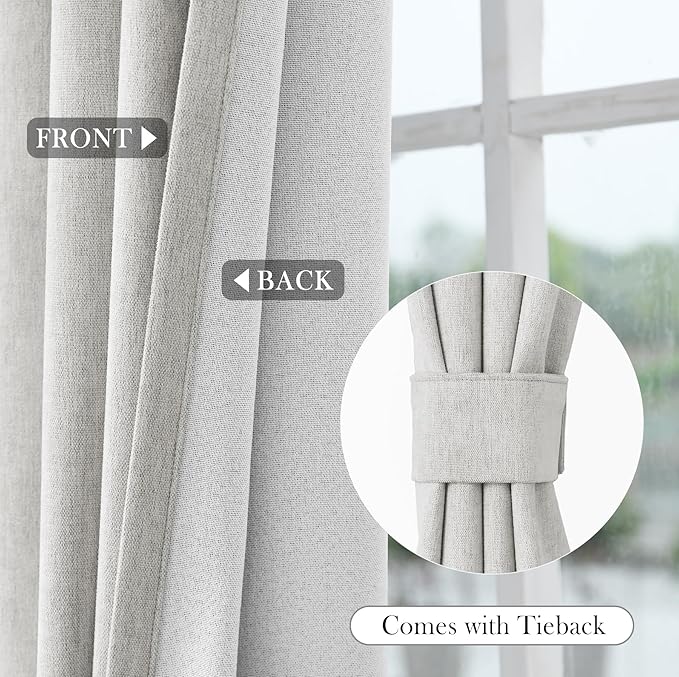 Macochico 52" Wx108 L 100% Blackout Curtains Extra Long Thermal Insulated Chenille Curtains for Living Room Bedroom Auditorium Home Theater White Grommet Curtains with Tieback Classic 1 Panel