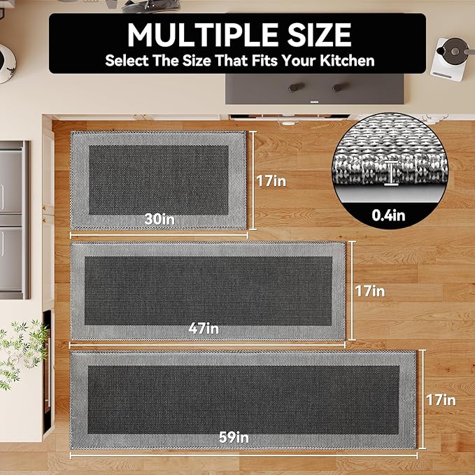 Kitchen Mats for Floor, Super Absorbent Kitchen Rugs Non Slip Washable, Soft Braided Kitchen Runner Rug, Standing Mat Kitchen Sink Mat, Easy to Clean, Black 17x59