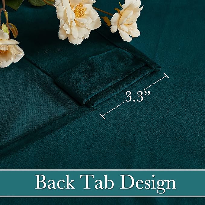 RYB Home Velvet Curtains 120 inches 2 Panels Set - Super Soft Durable Window Drapes Room Darkening Energy Smart Back Tap for Apartment Villa Room Backdrops, Peacock Blue, W52 x L120, 2 Panels