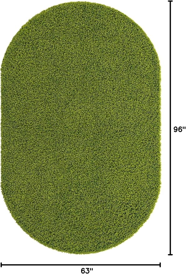 Unique Loom Solid Shag Collection Area Rug (5' 3" x 8' Oval, Grass Green)
