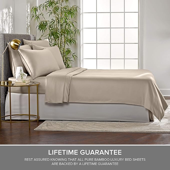 Pure Bamboo Twin XL Sheets, Genuine 100% Organic Viscose Derived from Bamboo Bed Sheet Set, Luxuriously Soft & Cooling, Double Stitching, 2 Year Quality Promise (Twin XL, Sand)