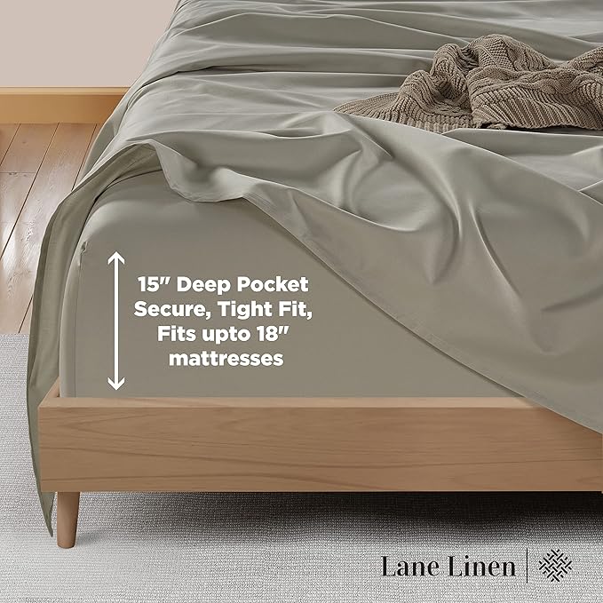 LANE LINEN 100% Mercerized Cotton 600 Thread Count Cal King Sheet Sets, Ultra Soft & Comfy Sateen Weave for Silky Touch Finish, Hotel Like Thick Bedding Sheets & Pillowcase Set, Machine Wash -Silver