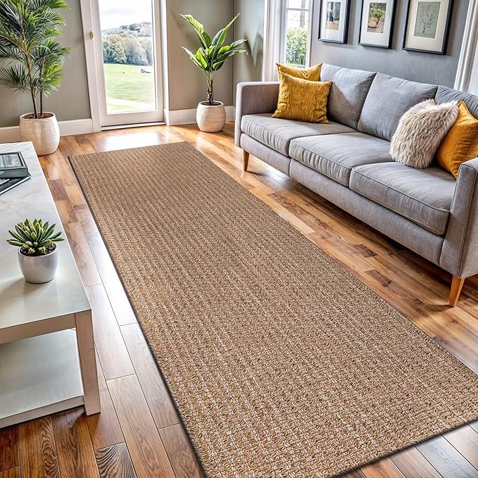 Easy Jute Runner Rug 2x7 Indoor Outdoor Natural Rugs Solid Fiber Rug Woven Area Rug Boho Easy Clean Inside Carpet for Living Room Bedroom Dining Room Hallway or Outdoor Patio Porch (2 X 7 Natural)