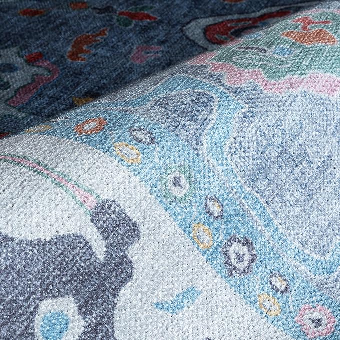 Fame Rugs Blue Modern Oushak Rug 9x12, Vintage Turkish Colorful Oriental Washable Antique Inspired Oversize Area Rugs, Luxury Living Room Bedroom (381LB, 9' x 12)
