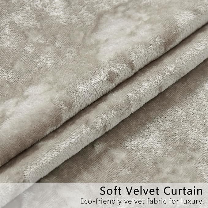SMILETIME Ivory White Crushed Velvet Curtains 52x84inch Rod Pocket Luxurious Thermal Insulated Soundproof Drapes Soft and Durable Light-Filtering Window Treatments for Living Room Bedroom, 2 Panels