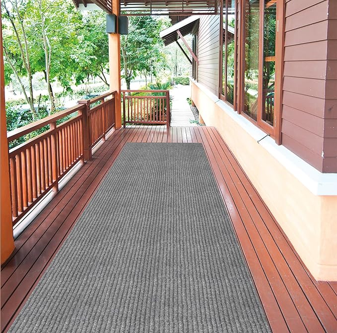 Ottomanson 2'7" x 52' Hallway Runner with Scraper Pile - Extra Durable Non-Slip Rug Mat for Indoor & Outdoor Use - Ideal for Kitchen, Entryway & Garage - High-Traffic Carpet, Gray
