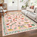 Mushroom Insect Washable Rug 5x7 Area Rugs for Bedroom Non Slip with Rubber Back Low Pile Stain Resistant Modern Butterfly Carpet for Living Room Nursery Kitchen Dining Room Light Pink