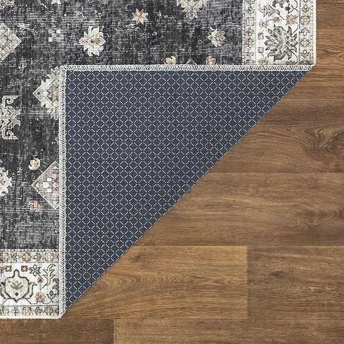 Bloom Rugs Washable Non-Slip 8' x 10' Rug - Black/Ivory Traditional Area Rug for Living Room, Bedroom, Dining Room, and Kitchen - Exact Size: 8' x 10'