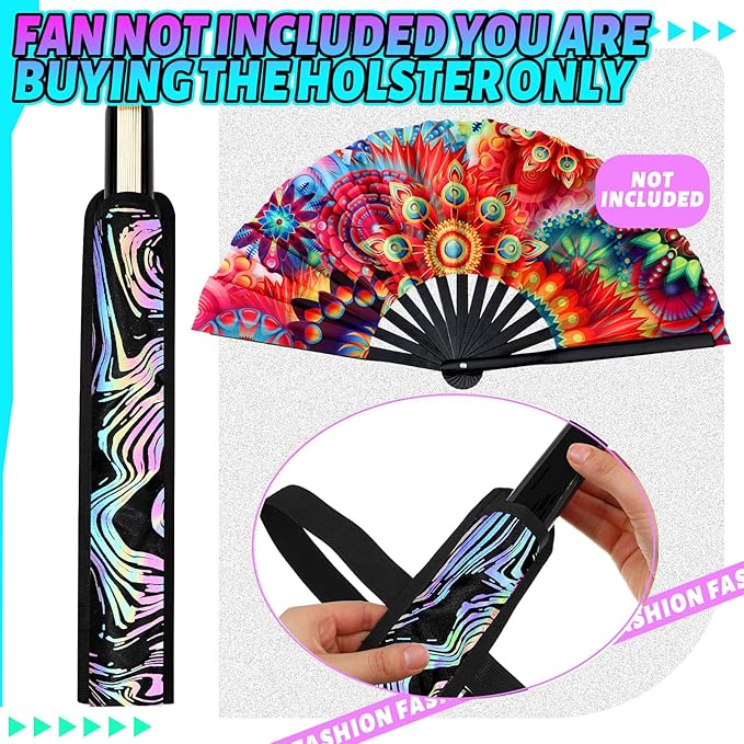 Summer Rave Fan Thigh Holster Rave Fan Holder Folding Hand Pouch Foldable Sleeves with Waist Belt for Thigh Party