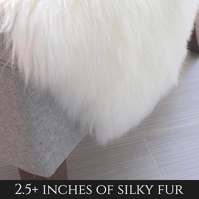 Premium Genuine Fur Sheepskin Rug - Real N.Z. 100% Sheepskin Natural Luxury Fluffy Lambskin Fur Area Rug - Seat Cover for Sofa Chair and Bedroom - 2' W x 3'L - Natural Creamy White Wool