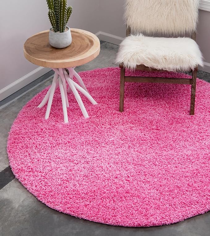 Unique Loom Solid Shag Collection Area Rug (4' 1" Round, Taffy Pink)