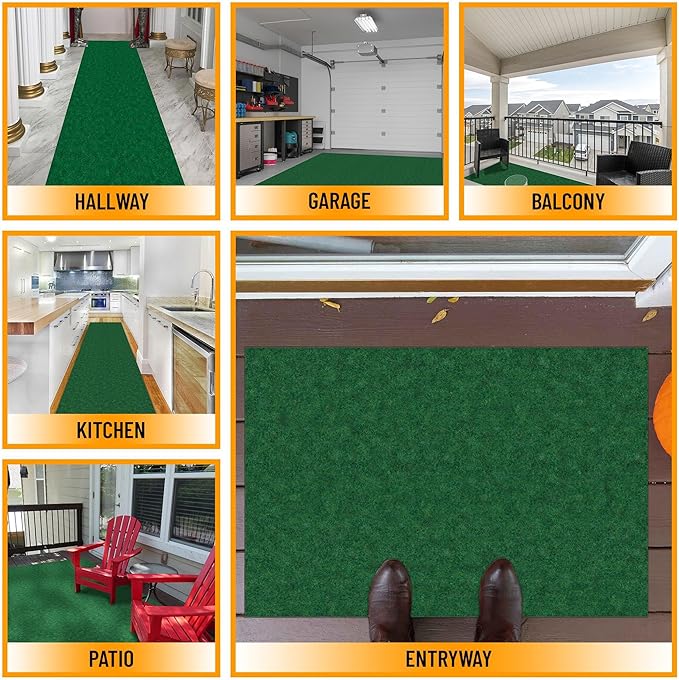 Ottomanson 2'7" x 27' Hallway Runner with Scraper Pile - Extra Durable Non-Slip Rug Mat for Indoor & Outdoor Use - Ideal for Kitchen, Entryway & Garage - High-Traffic Carpet, Green
