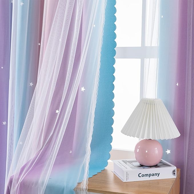 XiDi Curtains for Bedroom Decor, Rainbow Pink Purple/42/84