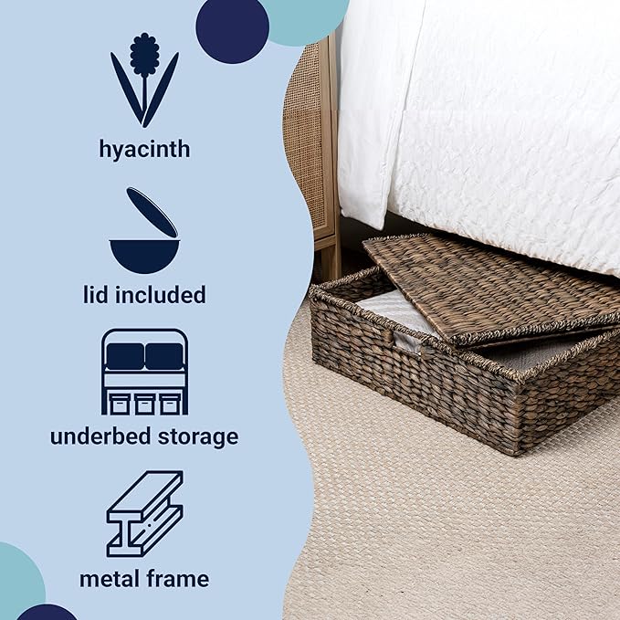 happimess BSK2015B Holden 30" Classic Costal Hand-Woven Hyacinth Wicker Under Bed Storage Basket with for Storage and Decoration in Bathroom, Bedroom, Closet, Entryway, Brown