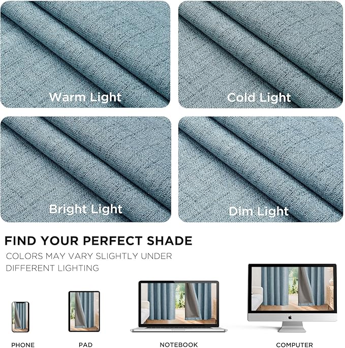 Joydeco Blackout Curtains for Bedroom - 100% Light Blocking 2 Panels Sky Blue Drapes 42" W x 72" L, Thermal Insulated Room Darkening Curtains, Linen Textured for Living Room, Rod Pocket & Back Tabs