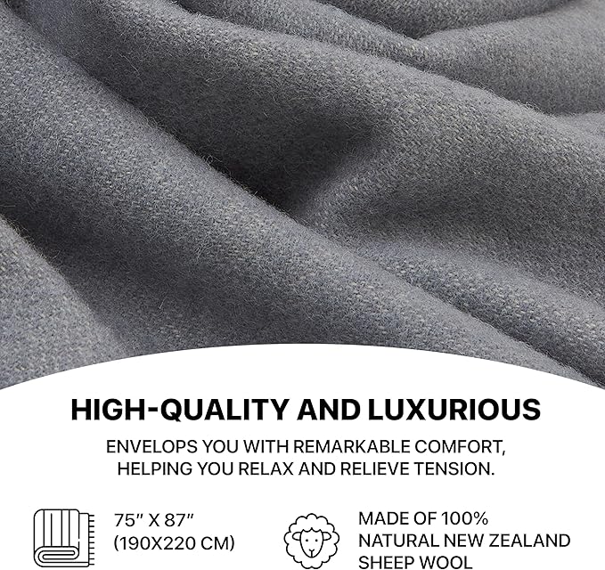 | Wool Blanket/Throw | 100% New Zealand Wool | Perfect for Home and Outdoors | Virgin Wool Throw with Fringes 75"x87" (190 x 220 cm)