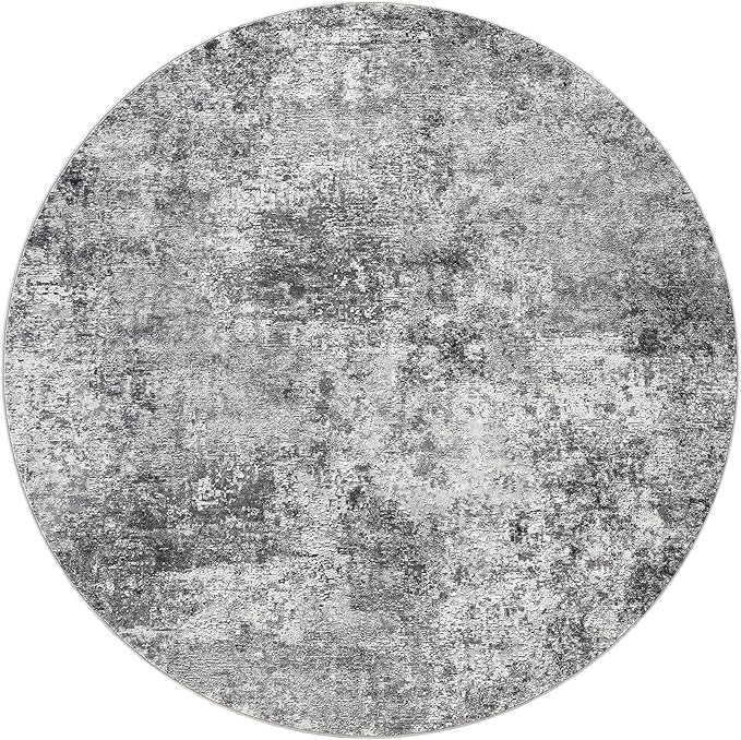 6ft Round Area Rug Living Room Rugs - 6x6 Washable Large Soft Indoor Neutral Modern Abstract Low Pile Rug Carpet for Bedroom Dining Room Farmhouse Home Office - Grey