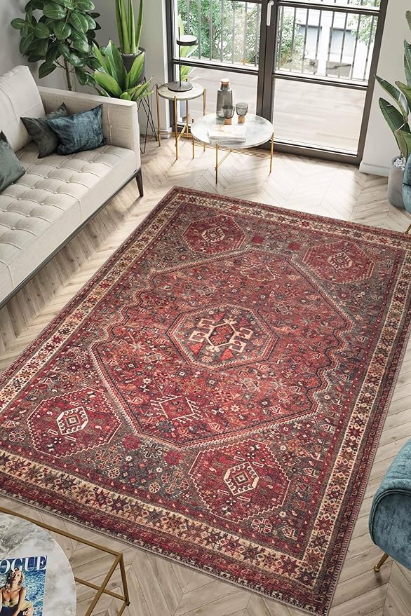 Keen Home Design 10x14 Rug - Machine Washable Area Rug with Non-Slip Backing, Ideal for Living Room, Dining Room, Bedroom - Vintage, Easy Clean, Durable, Low Pile Rug - (9'7" x 14')