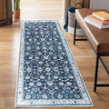 Bloom Rugs Washable Non-Slip 10 ft Runner - Dark Blue Traditional Bordered Runner for Entryway, Hallway, Bathroom, and Kitchen - Exact Size: 2.5' x 10'