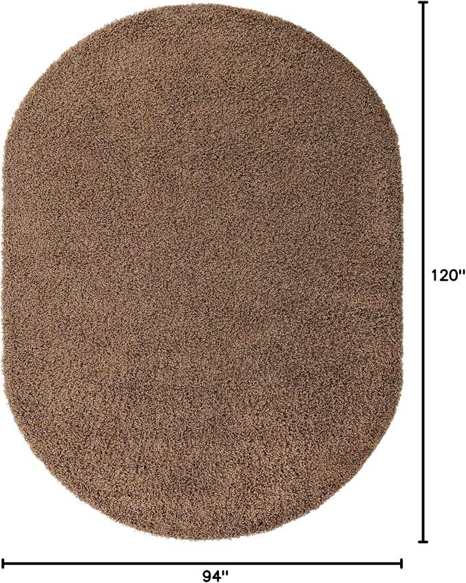 Unique Loom Solid Shag Collection Area Rug (7' 10" x 10' Oval, Sandy Brown)
