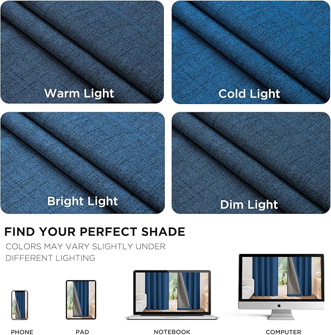 Joydeco Blackout Curtains for Bedroom - 96 Inch Long 100% Light Blocking 2 Panels Navy Blue Drapes, Thermal Insulated Room Darkening Curtains, Linen Textured for Living Room, Rod Pocket & Back Tabs