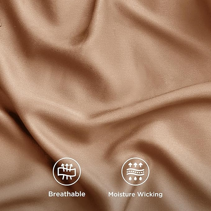 Bedsure Cooling Sheets Twin, Rayon Derived from Bamboo, Breathable & Soft Twin Sheets Set, Deep Pocket Up to 16 Inches, Hotel Luxury Silky Bedding for Hot Sleepers, Khaki