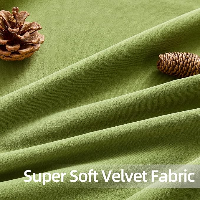 Joydeco Customized Curtains, 100% Blackout Curtains for Bedroom and Living Room, Heavy Duty Luxury Thermal Insulated Moss Green Velvet Curtains Rod Pocket & Back Tab 1 Panel, Custom Size
