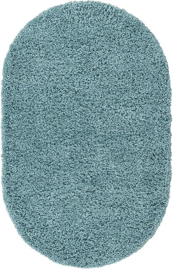 Unique Loom Solid Shag Collection Area Rug (3' 3" x 5' 3" Oval Light Slate Blue)