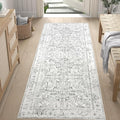 jinchan Lima Runner Rug 2x5 Washable Hallway Runner - Vintage Floral Non Slip Low-Pile Soft Ultra-Thin Kitchen Rug Distressed Carpet for Farmhouse Bedroom Entryway Laundry Room (2x5ft, Grey)