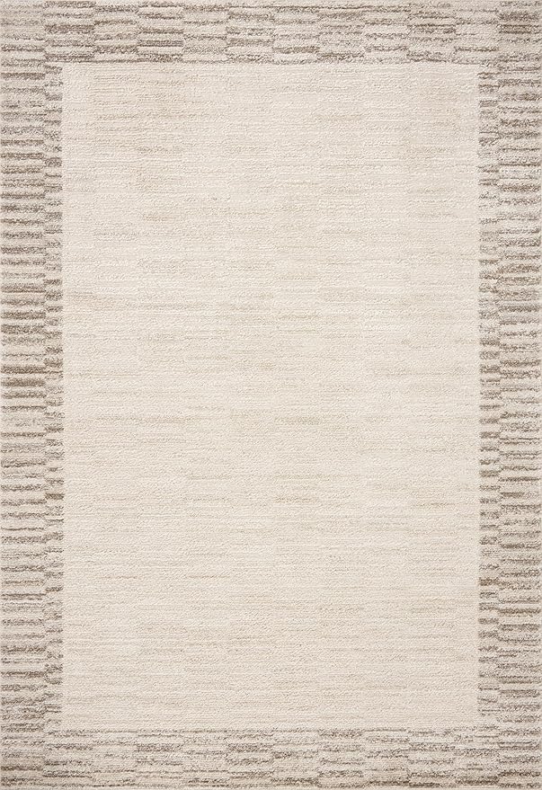Loloi Chris Loves Julia Calvin Collection CLV-04 Ivory/Pebble 2'-7" x 10'-0" Runner Rug Checkered Neutral Soft Living Room Bedroom Carpet
