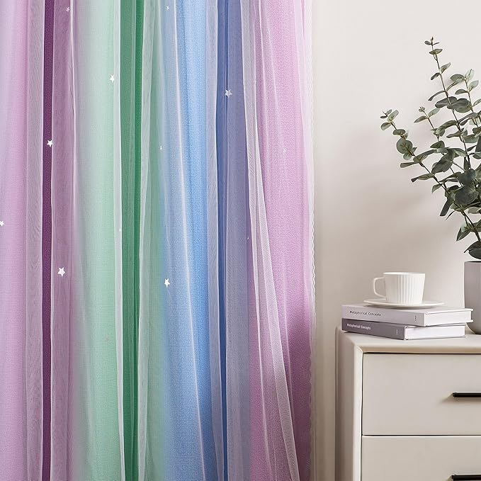 XiDi Curtains for Bedroom Decor, Rainbow Green PurpleBlue34/96/1