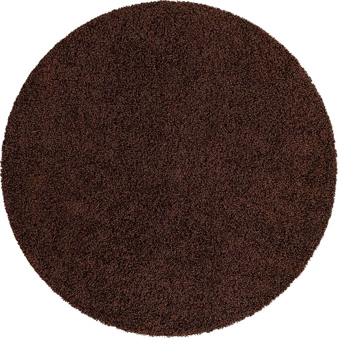 Unique Loom Solid Shag Collection Area Rug (7' 1" Round, Chocolate Brown)