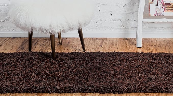 Unique Loom Solid Shag Collection Area Rug (2' 6" x 13' 1" Runner, Chocolate Brown)