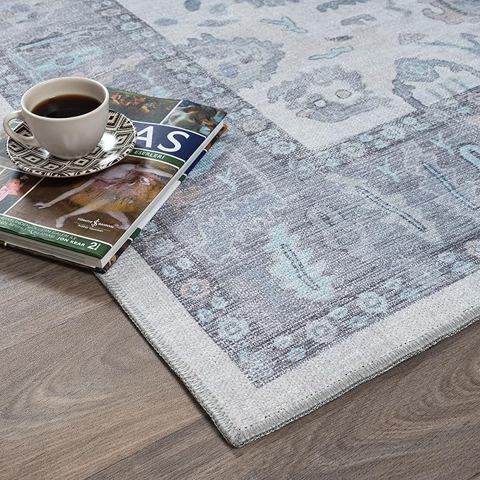 Fame Rugs Gray Modern Oushak Rug 2'6"x10, Vintage Turkish Colorful Oriental Antique Inspired Foldable Long Washable Runner Rugs, Luxury Living Room Bedroom (384GB, 2'6" x 10')