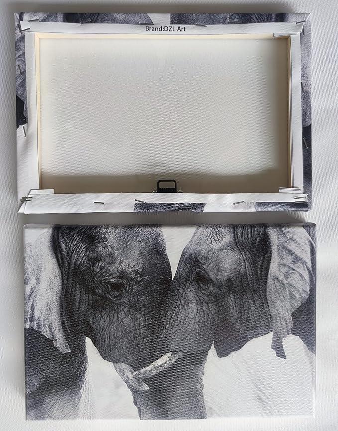 DZL Art D73075 Black and White Elephants Entwine Wall Art Canvas Painting Ready to Hang for Living Room Bedroom Office Wall Decor Home Decoration