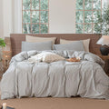 MooMee Striped Duvet Cover Set 100% Washed Cotton Linen Like Textured Breathable Durable Soft Comfy (Dark Grey White Classic Stripes, Alaska King 132"x120")
