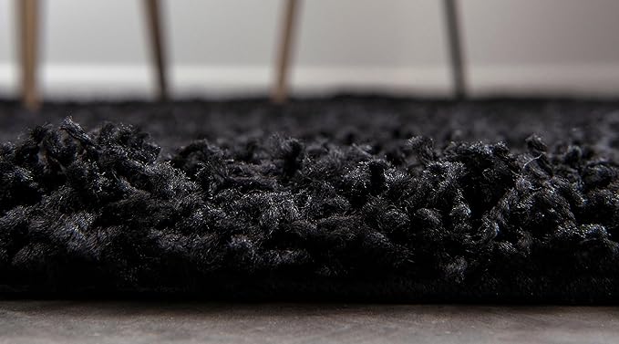 Unique Loom Solid Shag Collection Area Rug (2' 6" x 10' Runner, Jet Black)