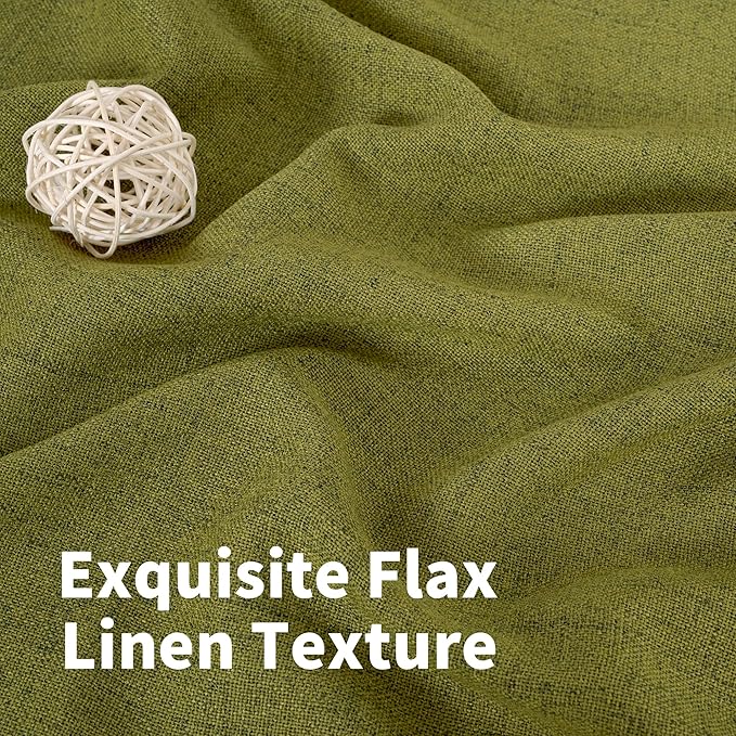 YoungsTex Olive Green Linen Curtains 45 Inches Length Textured Short Window Drapes Light Filtering with Bronze Grommet for Kitchen Bedroom Cafe Decorative, 42 x 45 Inch, 2 Panels