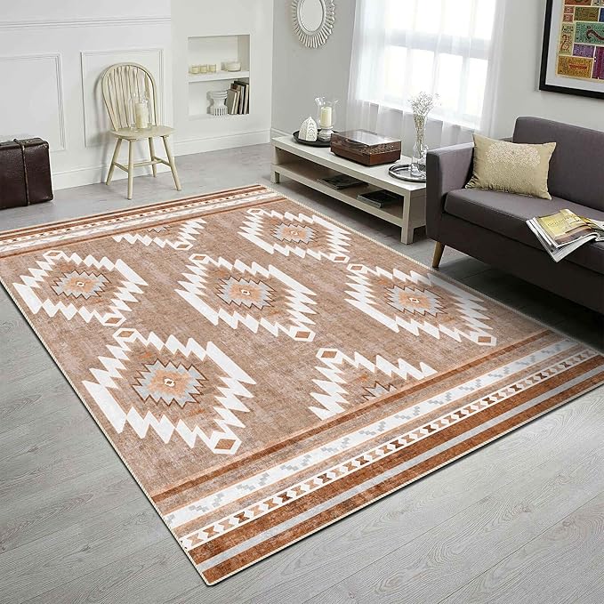 6x9 Area Rug, Ultra-Soft Washable Rug for Living Room, Dinner Room, Bedroom, Non-Slip Modern Westren Rug, Indoor Carpet Large Area Rug, Camel