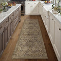 2x8 Runner Rug Brown Vintage Hallway Long Carpet Indoor Kitchen Washable Living Room Low Pile Traditional Distressed Retro Floral Accent Throw Rug Non Slip Laundry Bathroom Office Dining Room