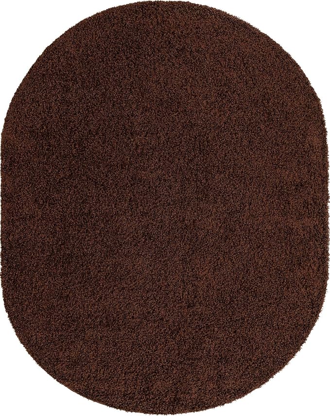 Unique Loom Solid Shag Collection Area Rug (8' x 10' Oval, Chocolate Brown)