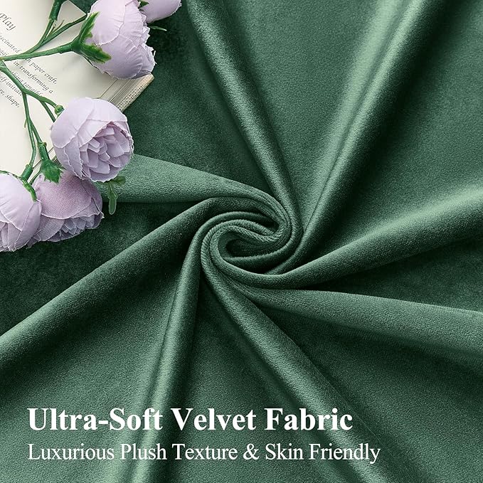 Velvet Curtains 108 Inches Long for Bedroom, Luxury Room Darkening Thermal Insulated Blackout Curtains Luxury Window Drapes for Living Room, Back Tab Rod Pocket, Dark Green, W52 x L108, 2 Panels