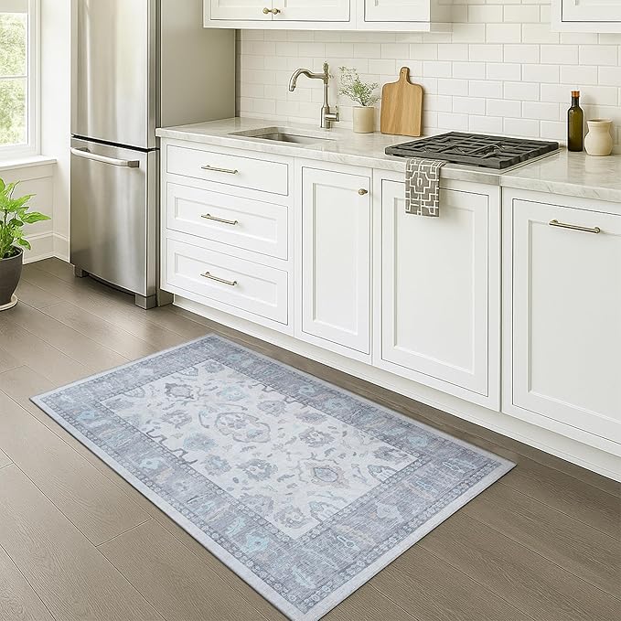Fame Rugs Gray Modern Oushak Rug 6x9, Vintage Turkish Colorful Oriental Antique Inspired Washable Large Area Rugs, Luxury Living Room Bedroom (384GB, 6' x 9')
