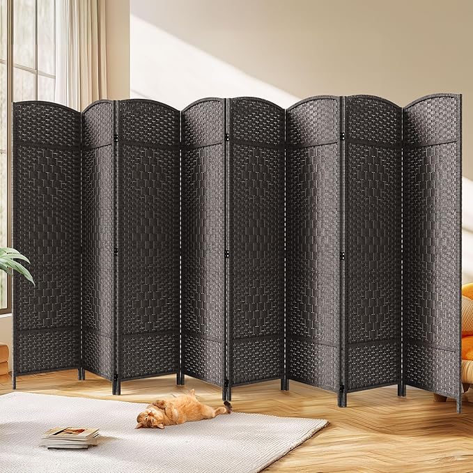 JOSTYLE Room Divider 6ft. Tall Extra Wide Privacy Screen, Folding Privacy Screens with Diamond Double-Weave Room dividers and Freestanding Room Dividers Privacy Screens(Espresso, 8-Panel)