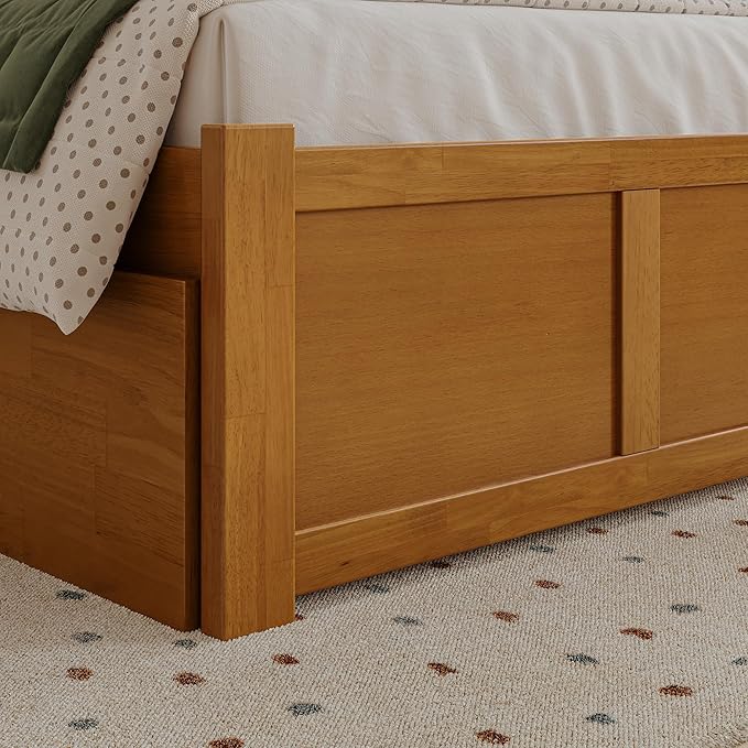 AFI Concord Twin Solid Wood Platform Bed with Footboard & Twin Trundle in Light Toffee