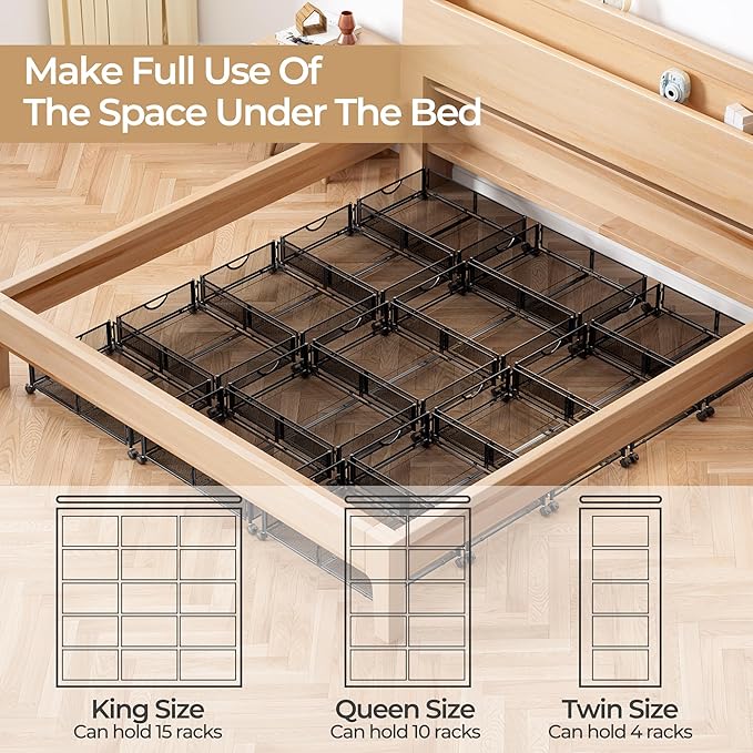 Yecaye Under Bed Storage with Wheels, 2 Pack Under Bed Shoe Storage Organizer Drawer, Tool-free Assembly Metal Underbed Storage Containers for Clothes, Shoes, Black