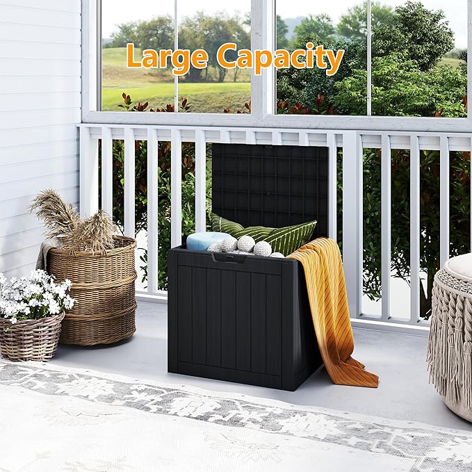 35 Gallon Outdoor Storage Box Waterproof, Resin Deck Boxes with Lockable Lid & UV-Resistant for Patio, Pool, Garden Furniture Cushions & Accessories, Black