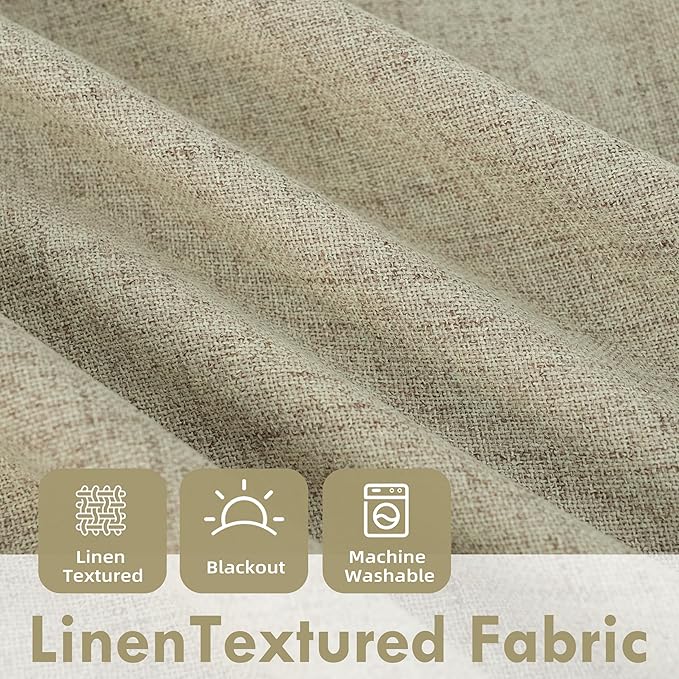 DriftAway Double Layer Linen Blackout Tie Up Curtains Thermal Insulated Fully Lined Balloon Roman Shade Bathroom Window Adjustable Rod Pocket for Small Window 45 Inch by 63 Inch Light Khaki Linen